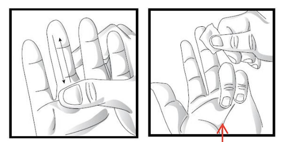 Clean finger with alcohol pad